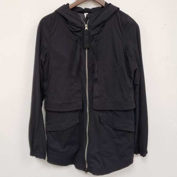 Lululemon Womens Running Workout Yogi Anorak Jacket Size 4 Black Full Zip Hooded - Picture 1 of 8